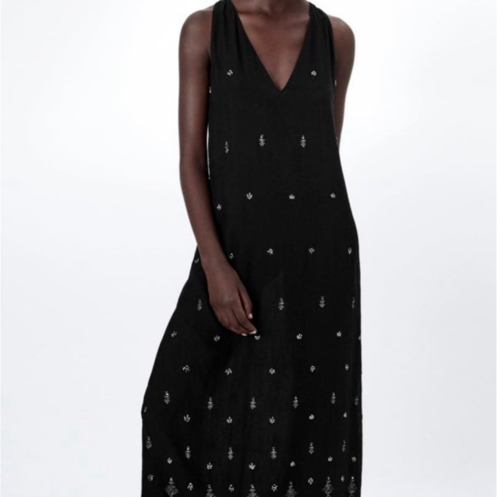Zara Black Maxi Dress with White Accents